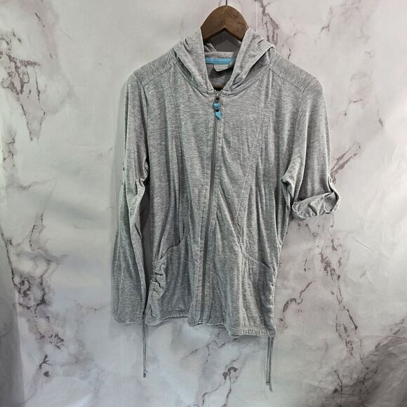 Athleta Hoodie Womens Large Zip Lightweight Shirt Hoodylicious Ruched Roll Up - Picture 1 of 14